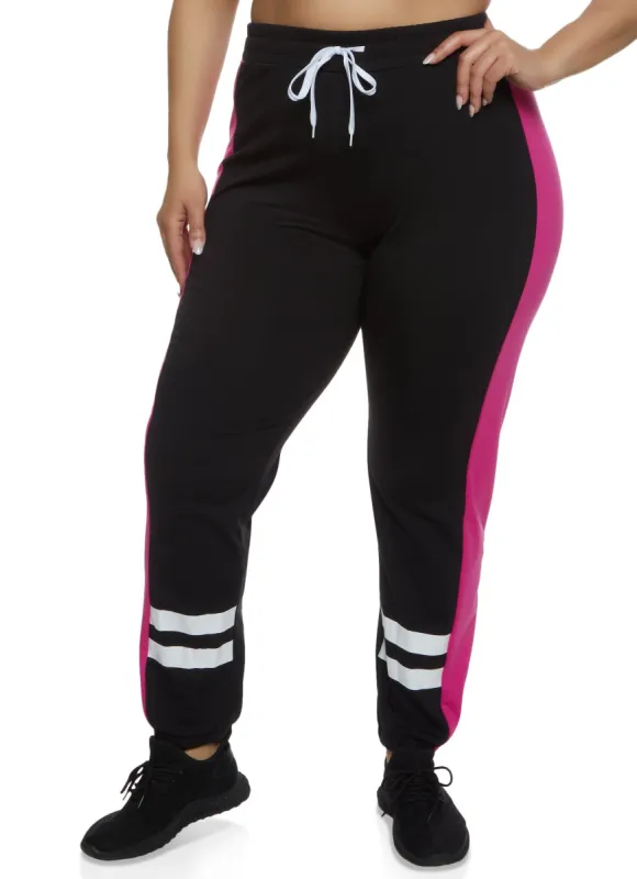 Plus Size Side Color Block Varsity Stripe Detail Sweatpants sold by Rainbow