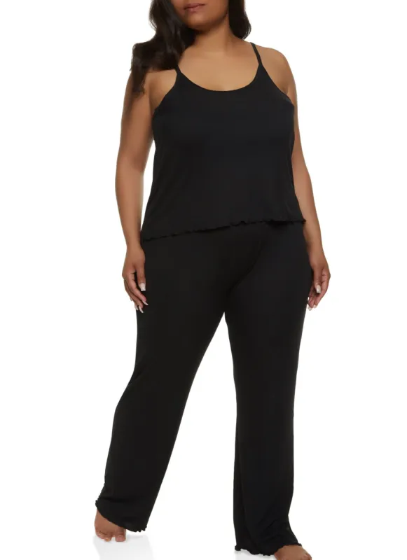 Plus Size Lettuce Edge Pajama Cami and Pants sold by Rainbow