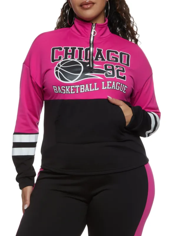 Plus Size Chicago 92 Basketball League Half Zip Sweatshirt sold by Rainbow