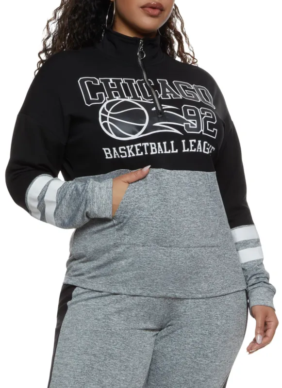 Plus Size Chicago 92 Basketball League Half Zip Sweatshirt sold by Rainbow