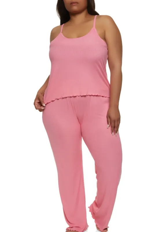 Plus Size Lettuce Edge Pajama Cami and Pants sold by Rainbow