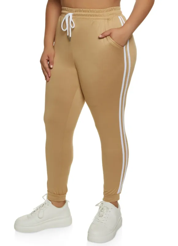 Plus Size Varsity Stripe Drawstring Joggers sold by Rainbow