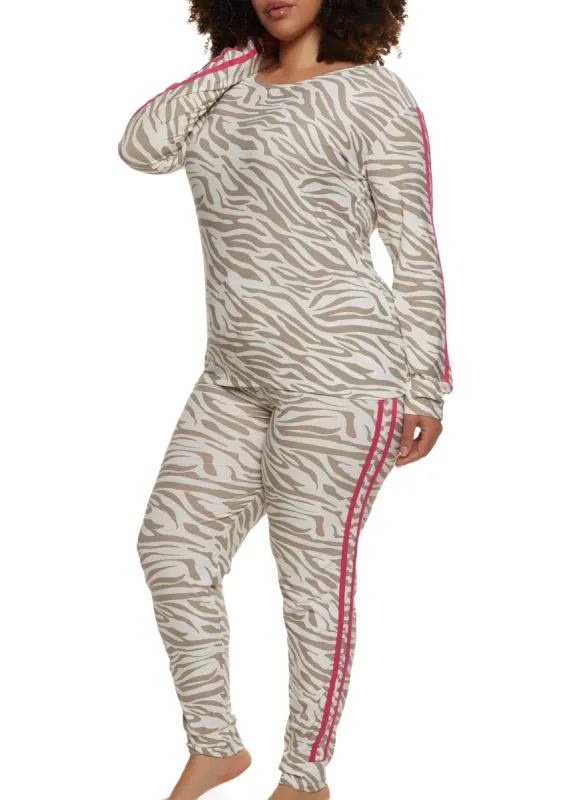 Plus Size Zebra Varsity Stripe Pajama Top and Pants sold by Rainbow