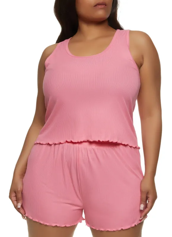 Plus Size Lettuce Edge Pajama Tank Top and Shorts sold by Rainbow