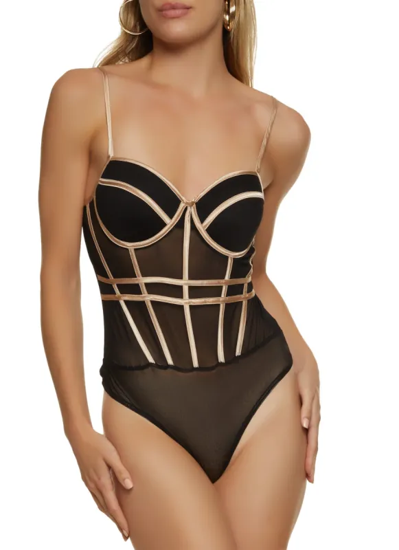 Mesh Caged Trim Bodysuit sold by Rainbow