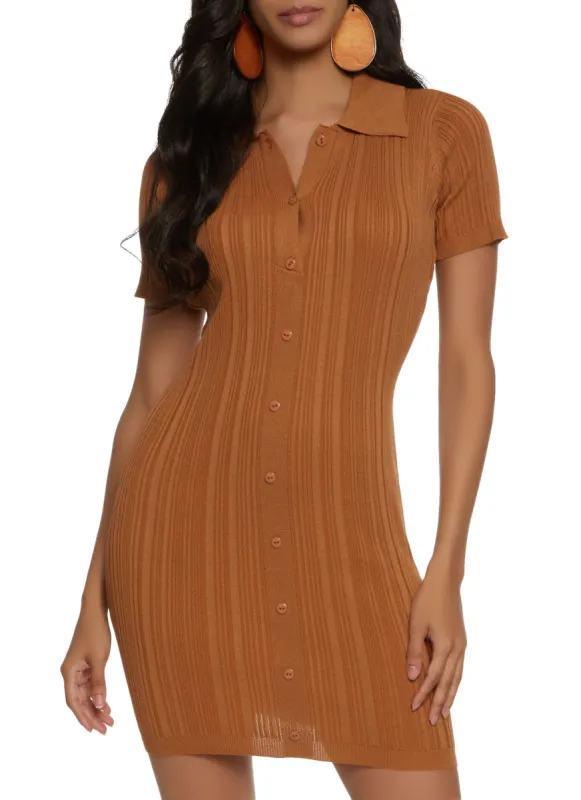 Ribbed Button Front Shirt Dress sold by Rainbow