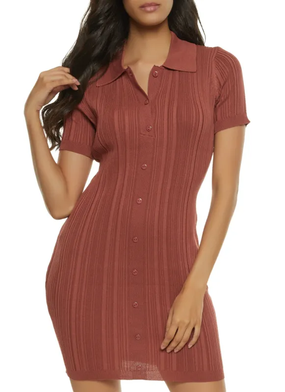 Ribbed Button Front Shirt Dress sold by Rainbow