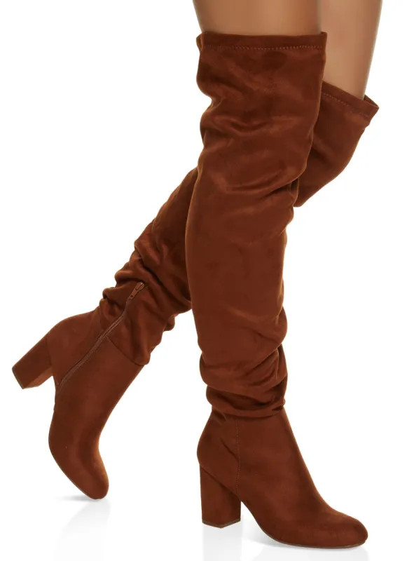 Faux Suede Ruched Over the Knee Boots sold by Rainbow
