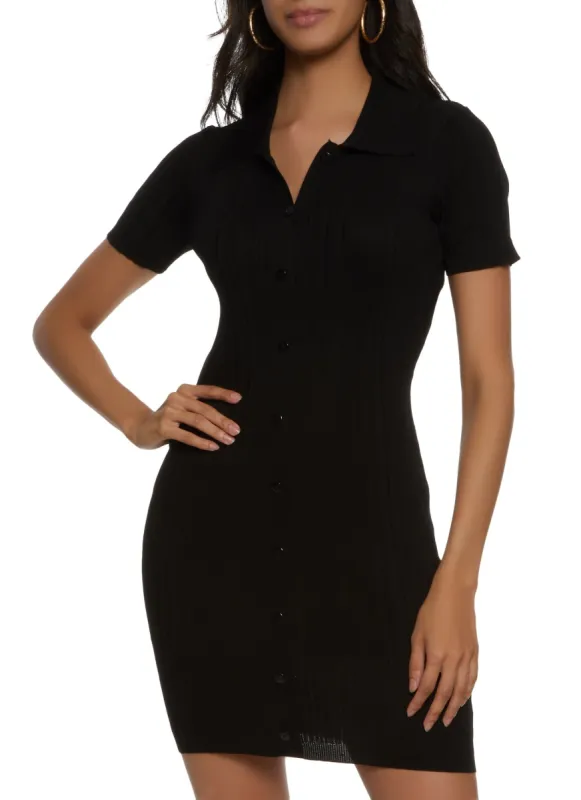 Ribbed Button Front Shirt Dress sold by Rainbow