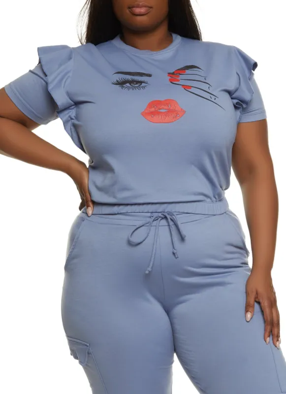 Plus Size Ruffle Short Sleeve Graphic T-Shirt sold by Rainbow