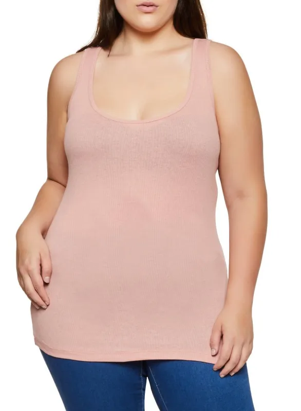Plus Size Ribbed Scoop Neck Tank Top sold by Rainbow
