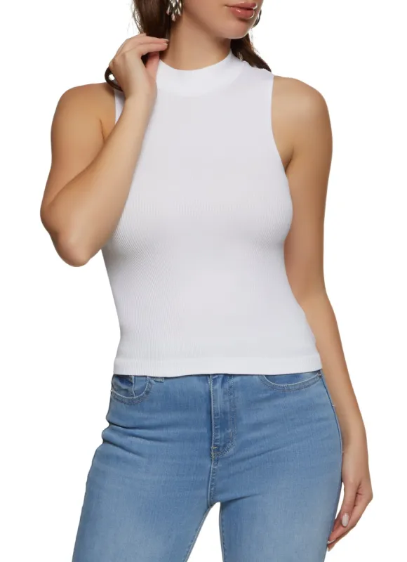 Ribbed Knit Mock Neck Seamless Tank Top sold by Rainbow