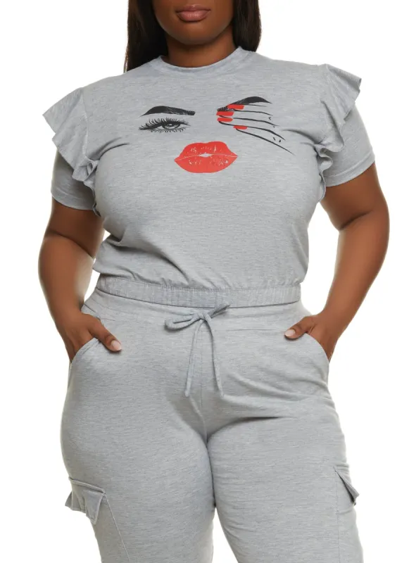 Plus Size Ruffle Short Sleeve Graphic T-Shirt sold by Rainbow