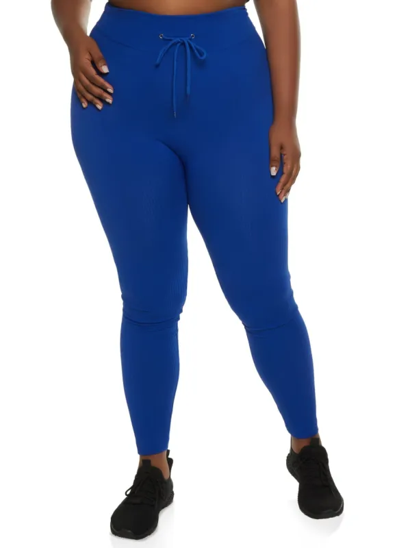 Plus Size Ribbed Faux Drawstring Leggings sold by Rainbow