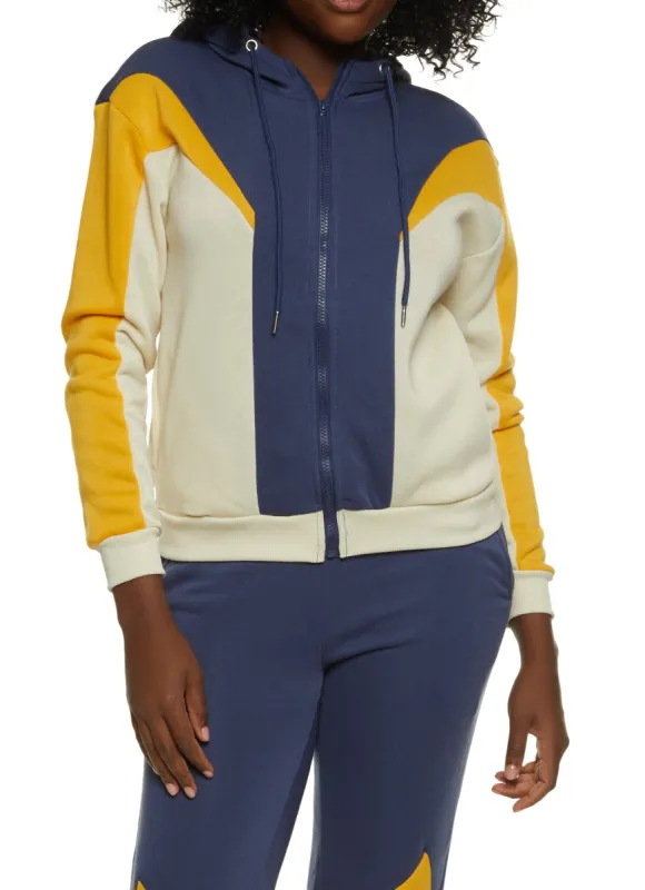 Fleece Color Block Zip Front Hoodie sold by Rainbow