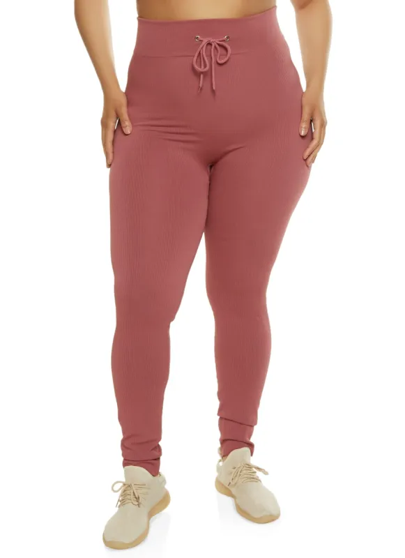 Plus Size Seamless High Waist Drawstring Leggings sold by Rainbow