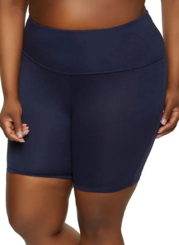 Plus Size Solid Wide Waistband Biker Shorts sold by Rainbow