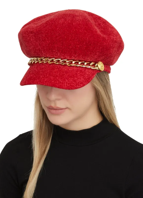 Chain Trim Chenille Cabbie Hat sold by Rainbow