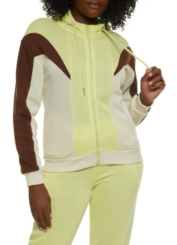 Fleece Color Block Zip Front Hoodie sold by Rainbow