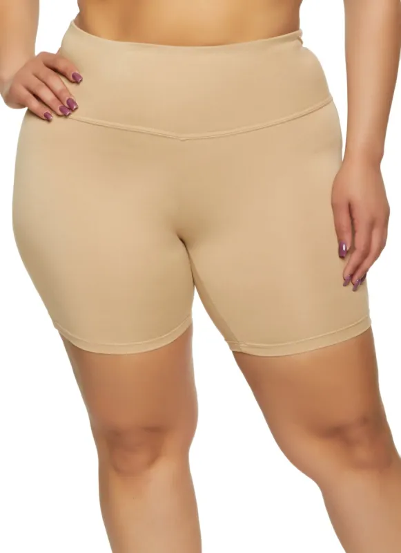 Plus Size Solid Wide Waistband Biker Shorts sold by Rainbow