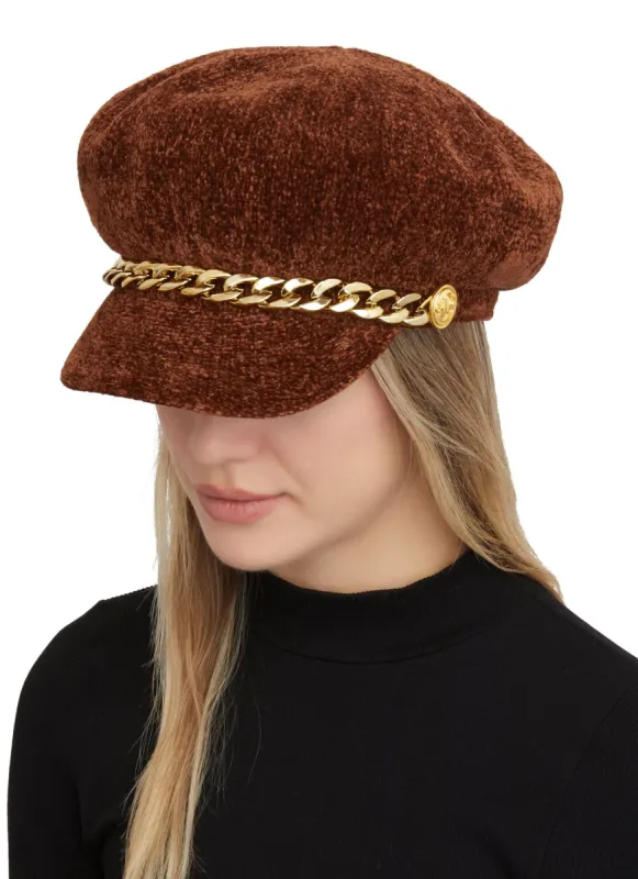 Chain Trim Chenille Cabbie Hat sold by Rainbow