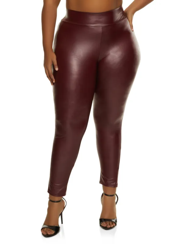 Plus Size Leather Look Wide Waistband Leggings sold by Rainbow