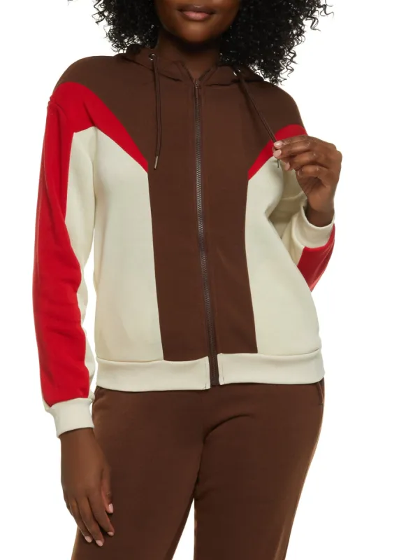 Fleece Color Block Zip Front Hoodie sold by Rainbow