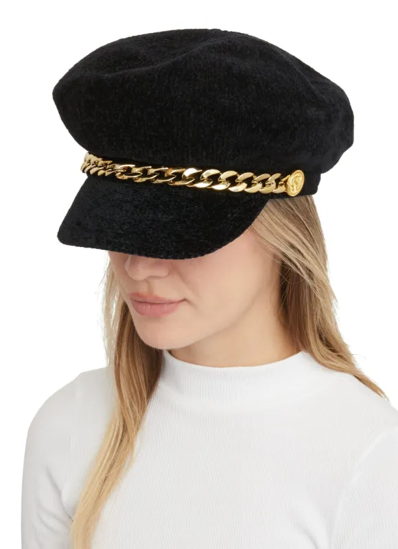 Chain Trim Chenille Cabbie Hat sold by Rainbow