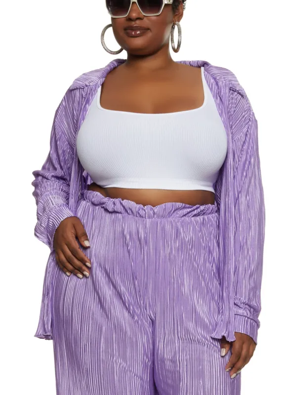 Plus Size Plisse Button Front Shirt sold by Rainbow
