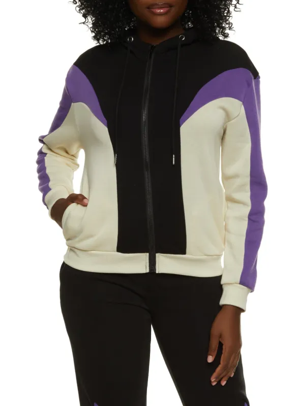 Fleece Color Block Zip Front Hoodie sold by Rainbow
