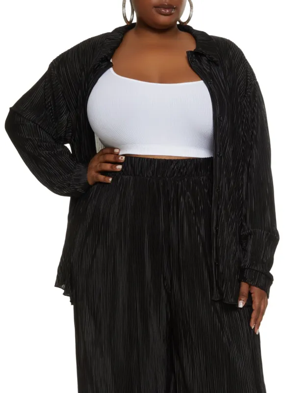 Plus Size Plisse Button Front Shirt sold by Rainbow