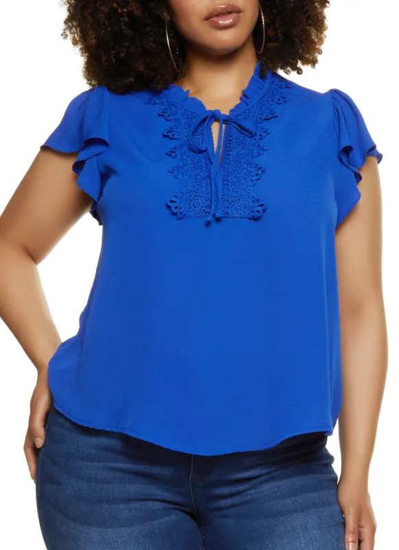 Plus Size Crochet Detail High Neck Blouse sold by Rainbow