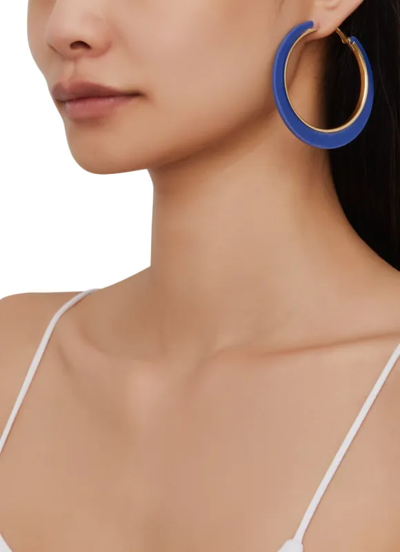 Metallic Detail Resin Hoop Earrings sold by Rainbow