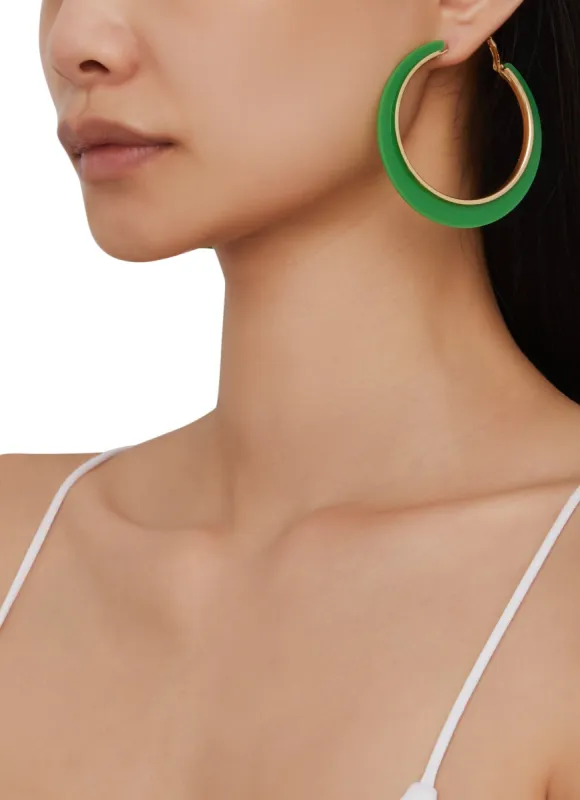 Metallic Detail Resin Hoop Earrings sold by Rainbow