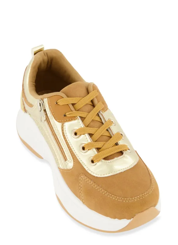 Zip Detail Lace Up Platform Athletic Sneakers sold by Rainbow