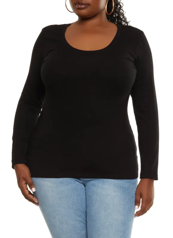 Plus Size Basic Long Sleeve Scoop Neck Top sold by Rainbow