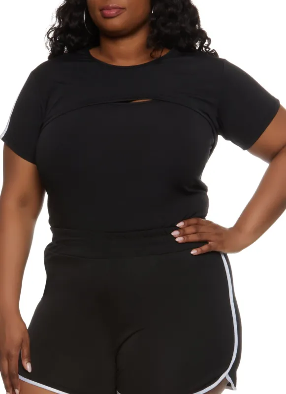 Plus Size Varsity Stripe Shrug Crop Top with Tank Top sold by Rainbow