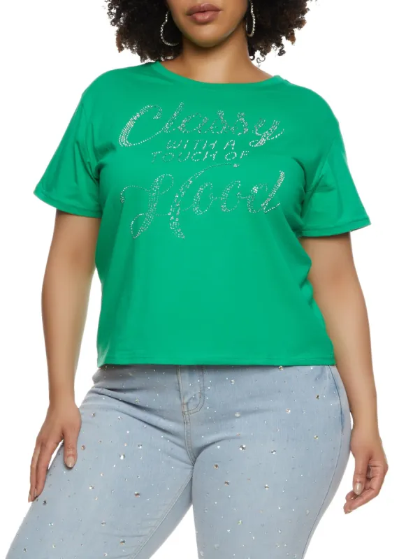 Plus Size Classy Rhinestone Graphic Tee sold by Rainbow