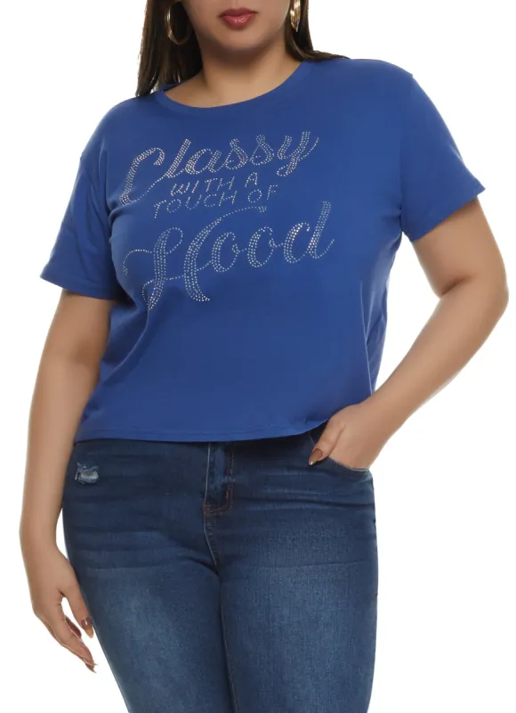Plus Size Classy Rhinestone Graphic Tee sold by Rainbow