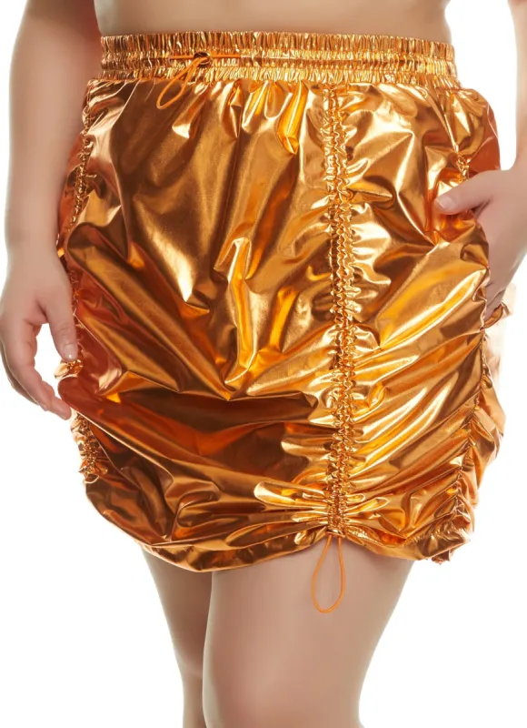 Plus Size Metallic Ruched Mini Skirt sold by Rainbow