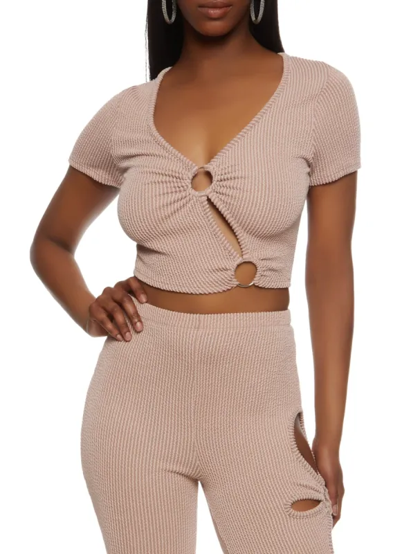 Ribbed O Ring Cut Out Crop Top sold by Rainbow