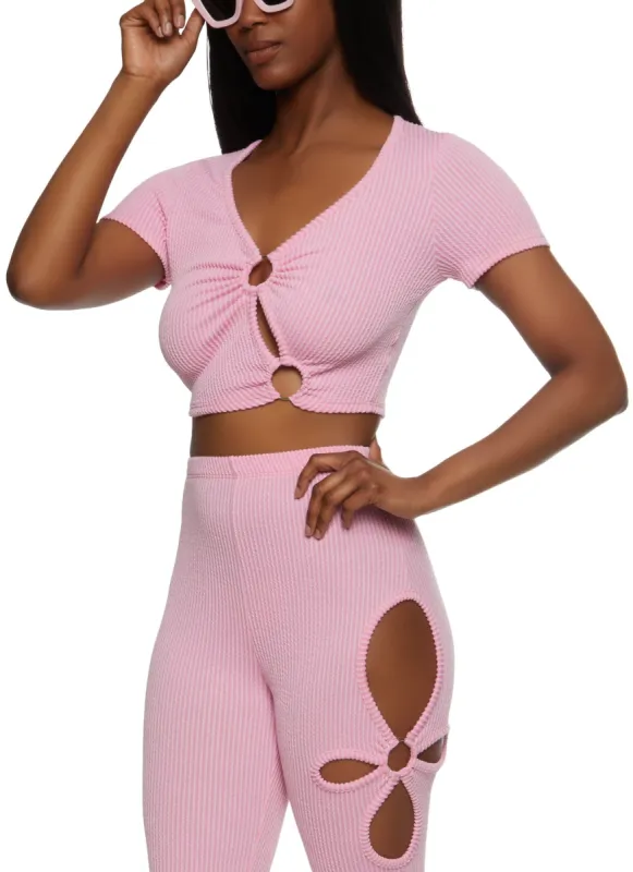 Ribbed O Ring Cut Out Crop Top sold by Rainbow