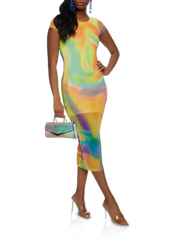 Mesh Printed Short Sleeve Midi Dress sold by Rainbow