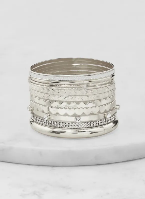 Plus Size Set of 11 Heart Shaped Metallic Bangles sold by Rainbow