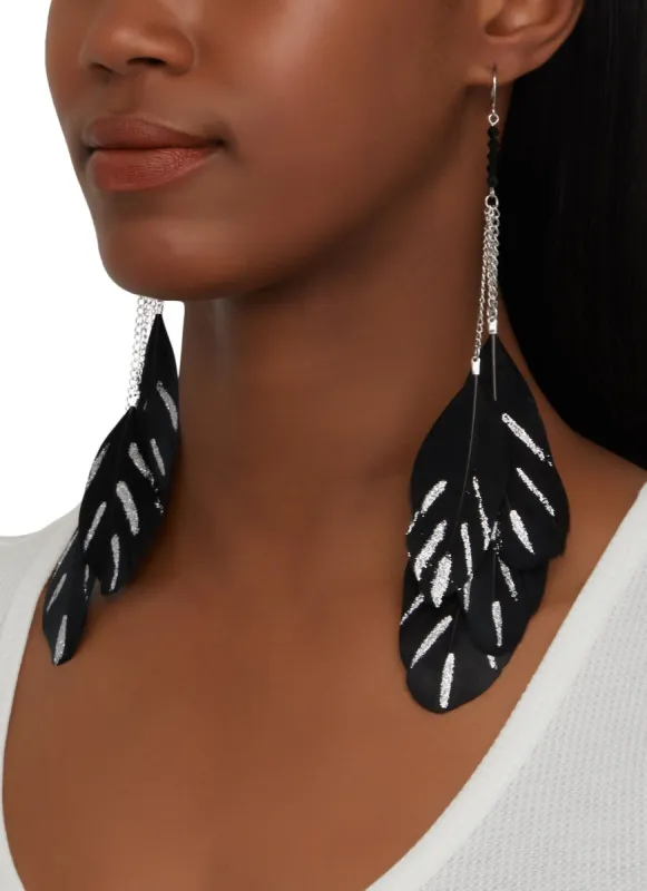 Glitter Detail Feather Drop Earrings sold by Rainbow