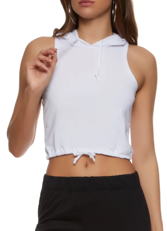 Hooded Drawstring Cropped Tank Top sold by Rainbow