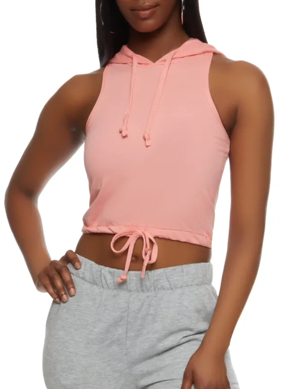 Hooded Drawstring Cropped Tank Top sold by Rainbow