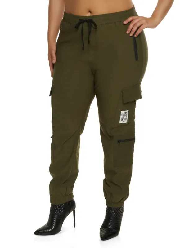 Plus Size Zip Pocket Drawstring Cargo Joggers sold by Rainbow