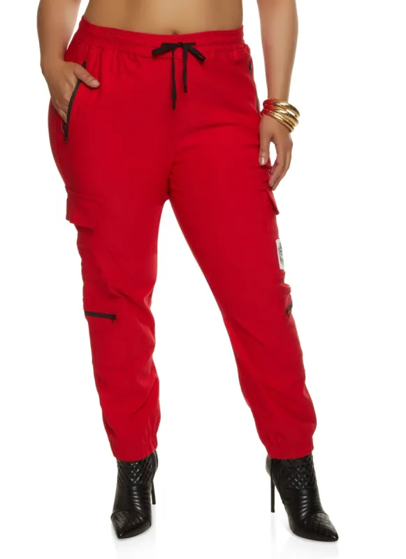 Plus Size Zip Pocket Drawstring Cargo Joggers sold by Rainbow