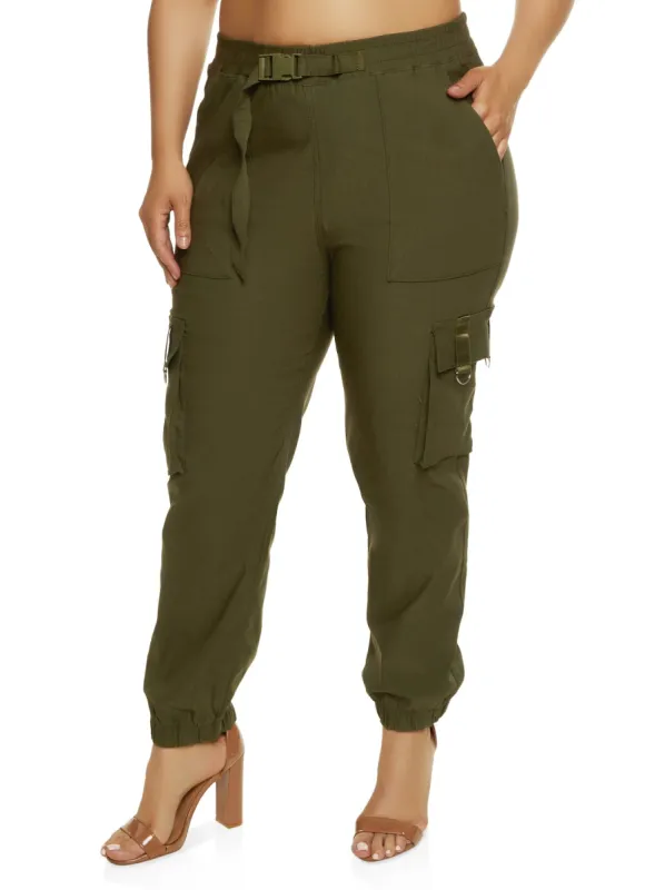Plus Size Buckle Detail Cargo Joggers sold by Rainbow
